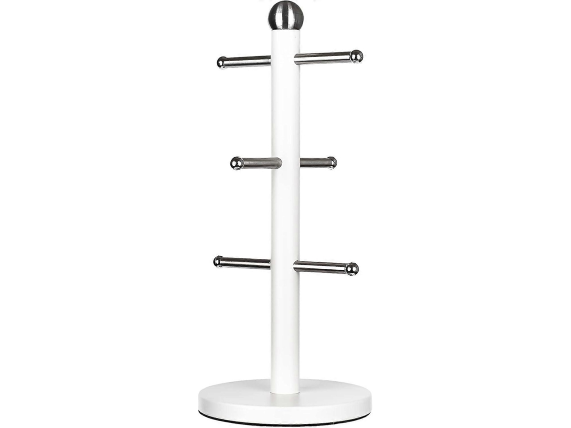 Suporte Para 6 Canecas Em Aço Inoxidável Com Revestimento Branco Fosco, Organizador De Cozinha.