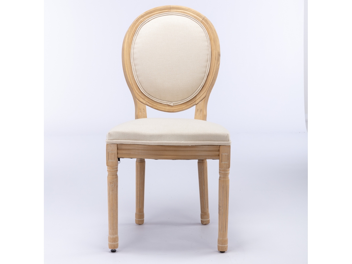 Conjunto de 2 Cadeiras de Jantar Estilo Francês em Madeira Maciça com Pintura Vintage e Encosto em Linho Bege,modelo De1845bg PAPRIKA