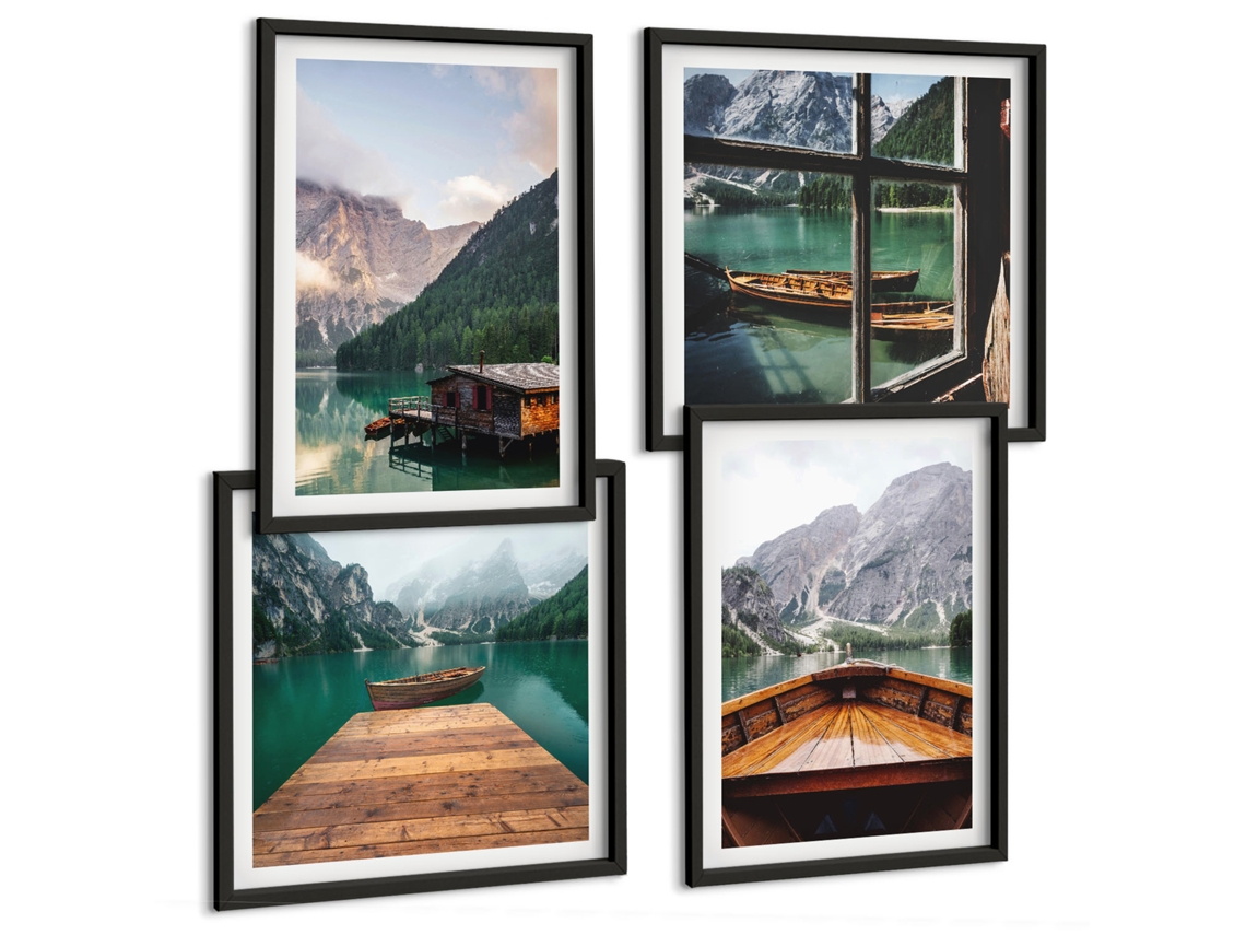 Composição De Quadros Padrões Abstratos Em Preto E Branco Moldura Preta Quadros Para A Sala De Estar Espelharte (conjunto De 4 Imagens)
