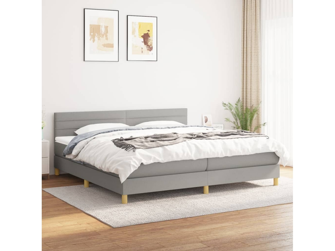 Vidaxl Cama Com Molas/colchão 200x200 Cm Tecido Cinza-claro