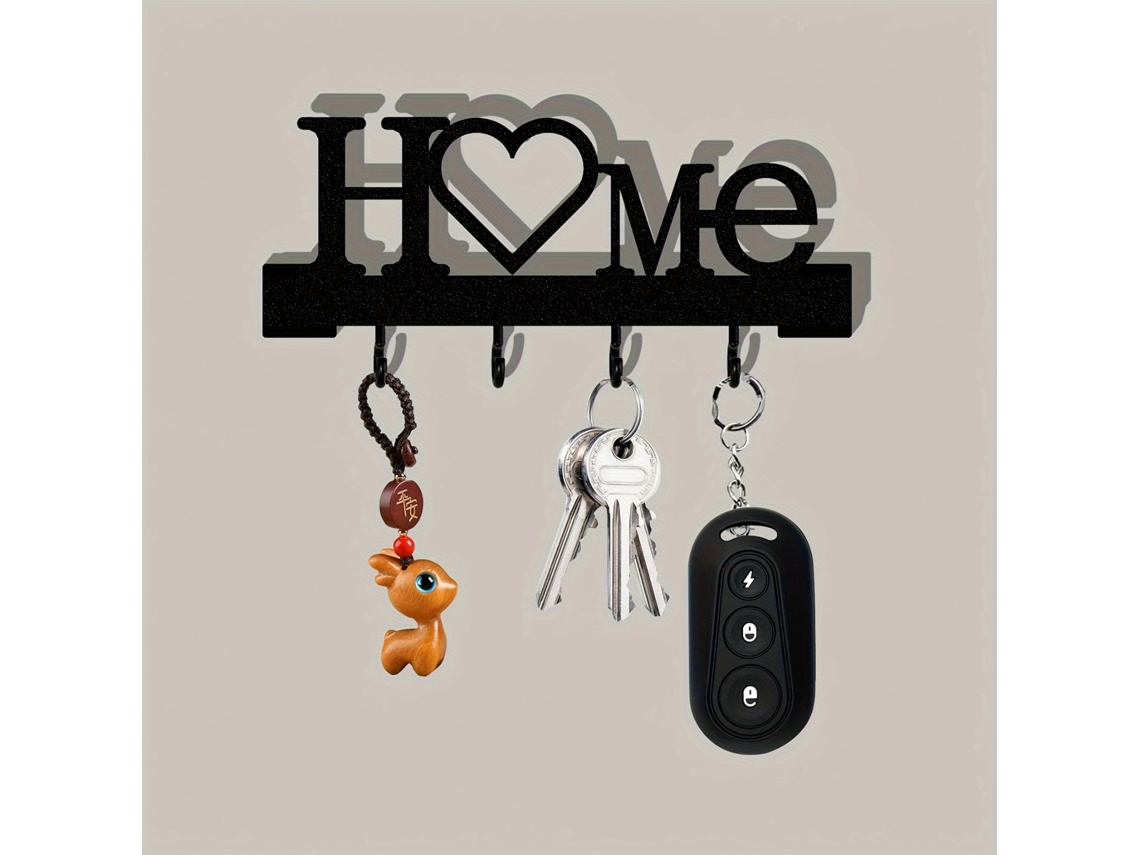 Porta chaves de Parede em Formato Coração com Ganchos, Sem Necessidade de Furar, Ideal para Decoração de Sala Estar, Cinza BRILVIBERA