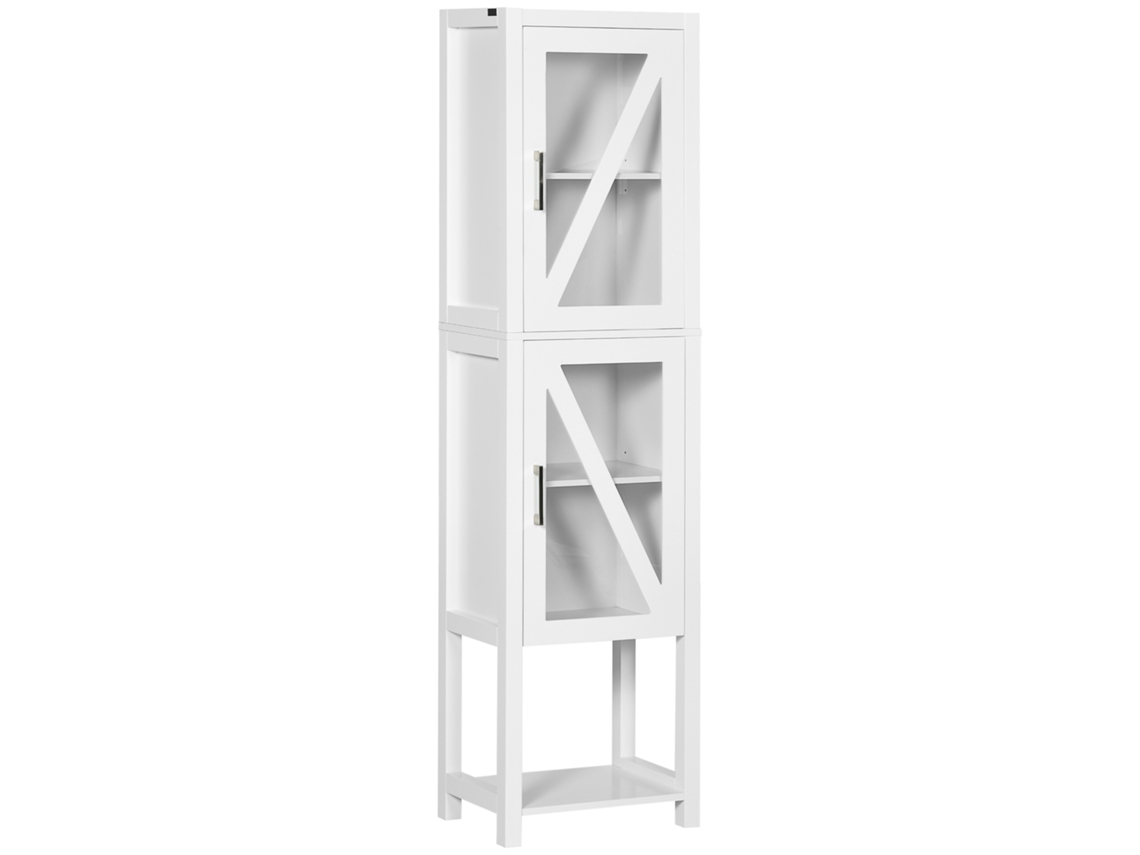 Coluna Para Banheiro Com Prateleiras, 2 Portas, Ajustáveis Prateleiras, Alto Armário Para Exibição, 45x30x170 Cm, Branco