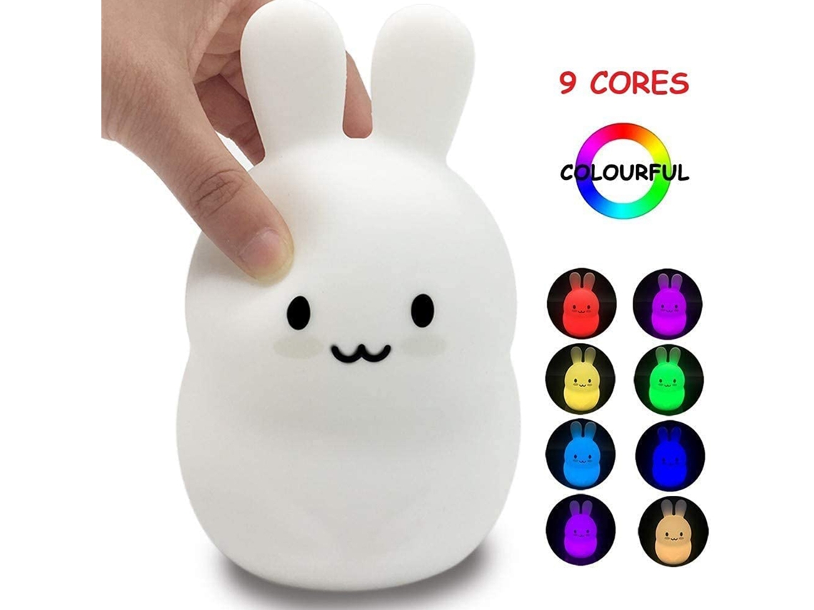 Luz Noturna de Silicone Coelho Usb recarregável com brilho suave 7 cores presente infantil | S/MARCA