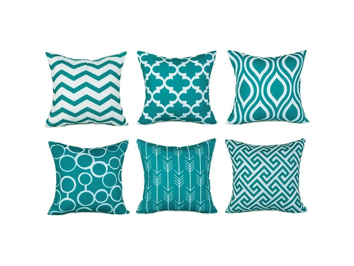 Capas de Almofada Decorativas de Lona Durável 18x18 Polegadas, Conjunto de 6, Turquesa