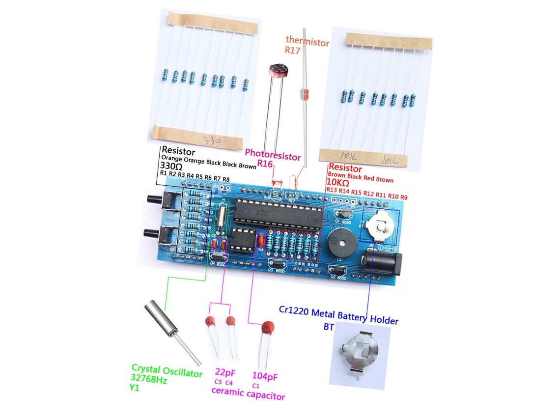 Kit De Relógio Digital Diy De 4 Dígitos Com Controle De Luz, Temperatura, Data E Hora E Capa Transparente