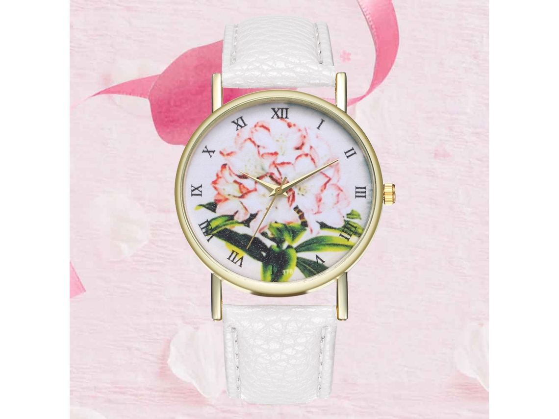 Reloj De Pulsera De Cuero Con Patrón De Plantas Moderno Para Hombre Y Mujer