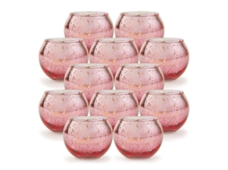 Laxiscreed Jogo De 12 Castiçais De Vidro Pequenos Com Padrão De Bolinhas Rosa Para Velas Aromáticas