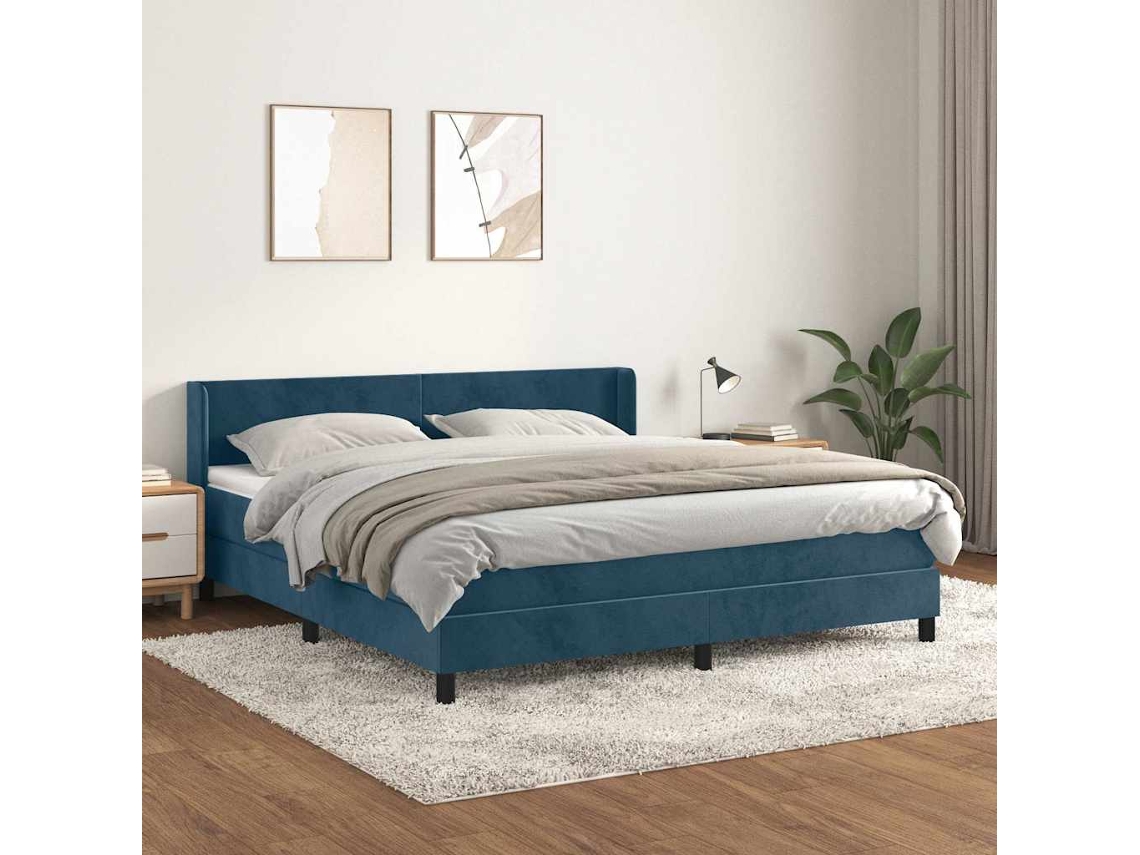 Vidaxl Cama Com Molas/colchão 180x200 Cm Veludo Azul-escuro