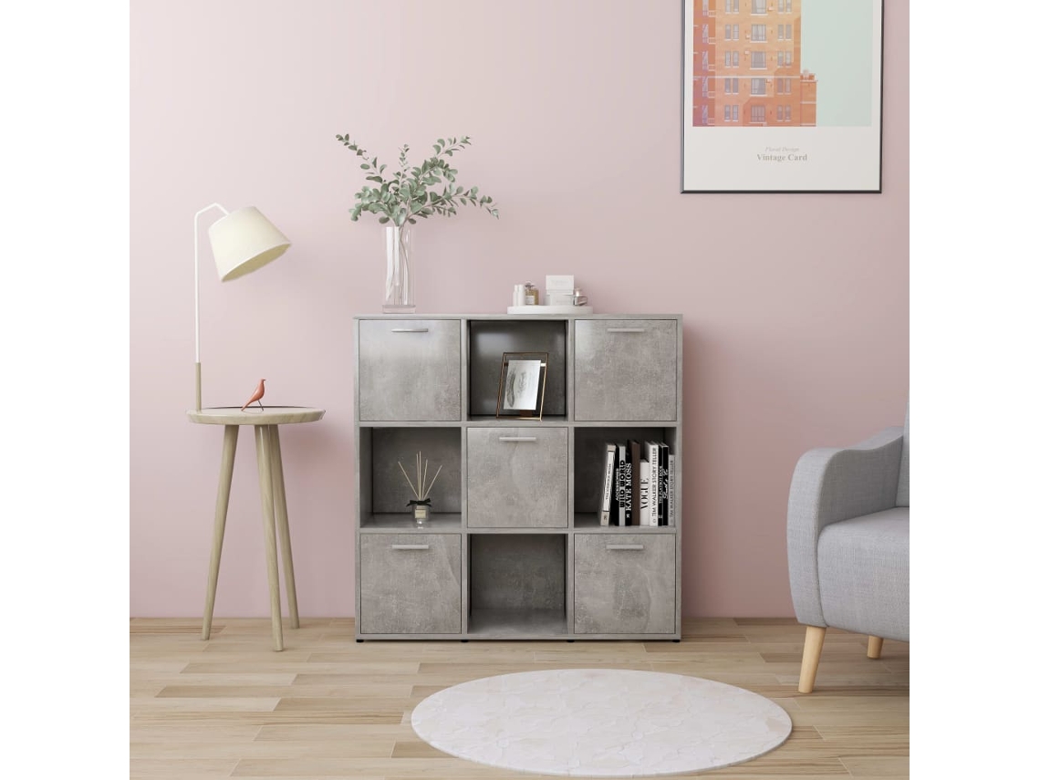 Vidaxl Estante 90x30x90 Cm Contraplacado Cinzento Cimento