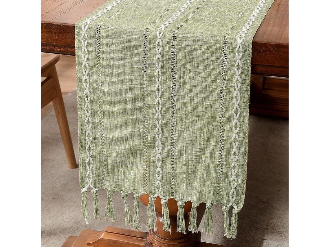 2026 mantel de Mesa Rústico com Borlas Estilo Campestre 72 Polegadas Longo Verde