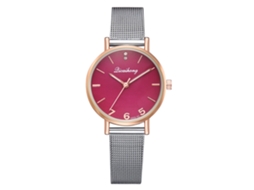Relógio Feminino de Moda com Pulseira de Malha de Aço Quartz Espelho Multicolor Vermelho