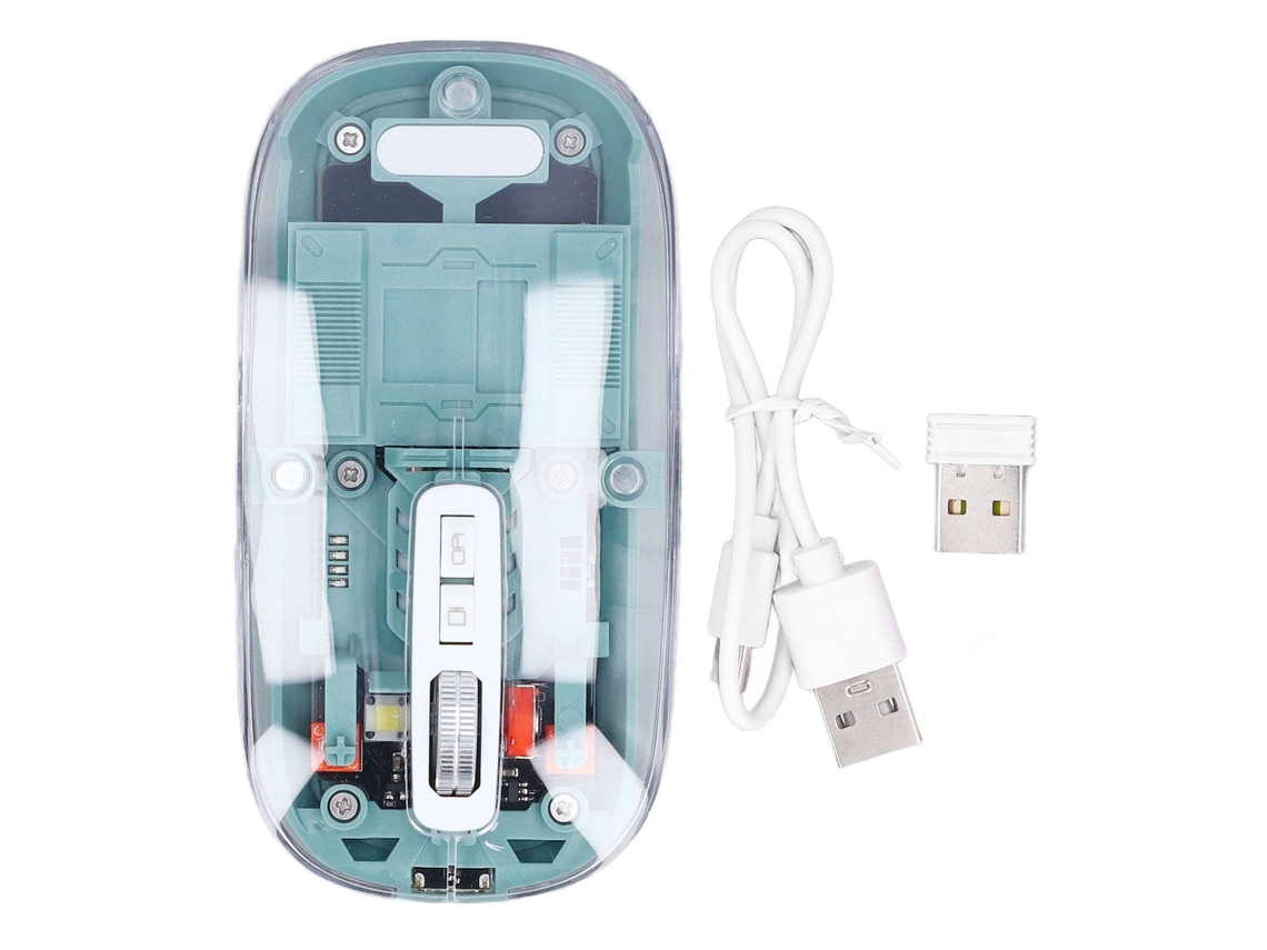 Mouse Bluetooth 2.4ghz 3 Modos Dpi Ajustável Transparente Recarregável Verde S/MARCA