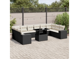 Jogo de Sofá Jardim 11 Peças C/ Almofadões Vime Pe Preto Dkd Home Decor