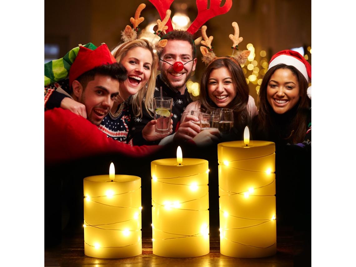 3pcs Velas Sem Chama com Luzes de Fio Torcido Brilho Constante para Decoração Festiva | S/MARCA