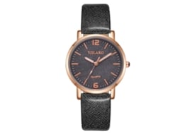 Relógio Feminino Casual de Quartzo com Pulseira Pu Simples e Elegante Preto