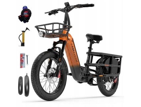 Carregamento Bicicletas Elétricas Lankeleisi Wombat 1 Motor 1000w Bateria 48v20ah 46km/h 70km Shimano 7 Velocidades 203.0 Preto Laranja