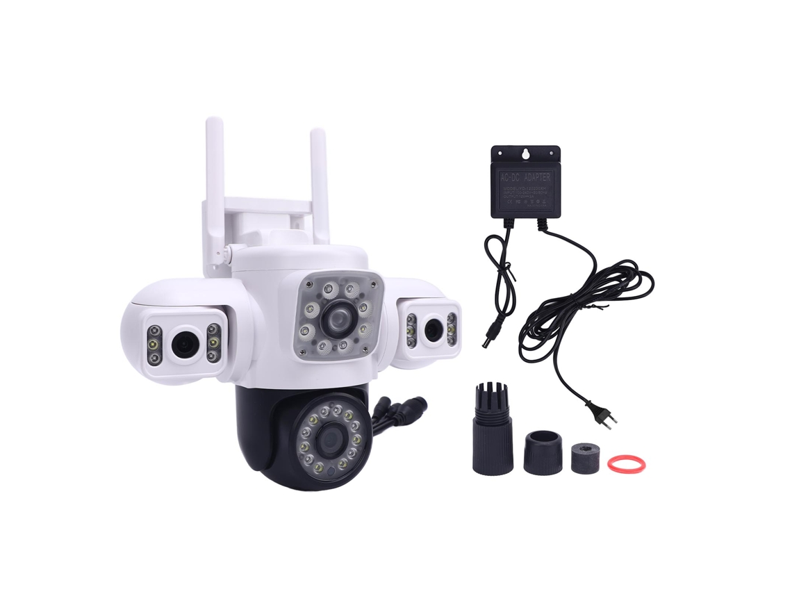 Outdoor Security Camera Wifi Wireless Three Lens Motion Detection Ip66 Rain Proof Hd Security Camera For Home Outdoor Monitoring Eu Plug LAXISCREED