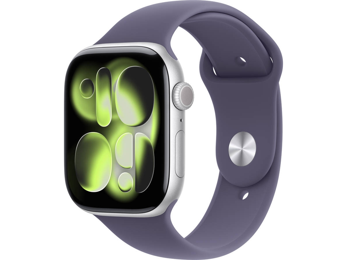 APPLE Watch Series 11 GPS + Cellular 46 mm Prateado Alumínio com Bracelete Desportiva Roxo Névoa (Tamanho S/M)
