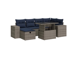 Maison Exclusive - 7 Pcs Conj. Sofás Jardim C/ Almofadões Vime Pe/acácia Castanho