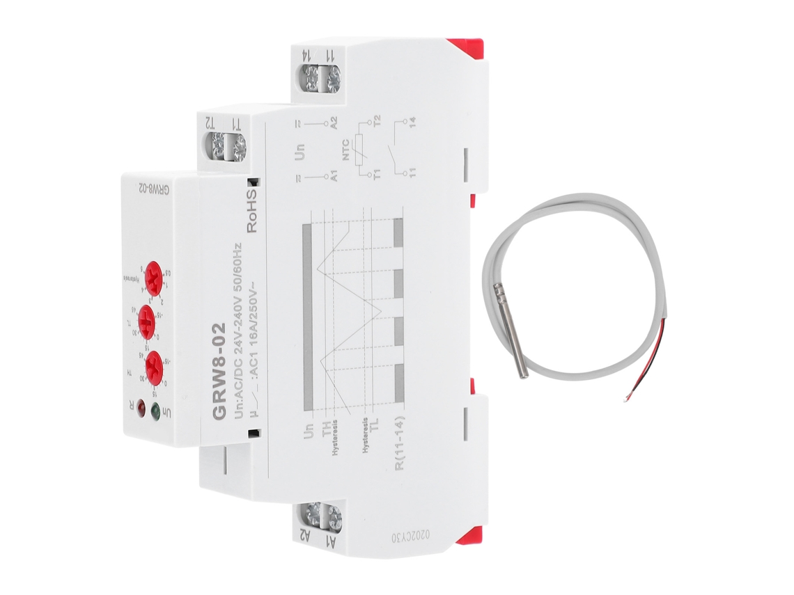 Rele de Controle de Temperatura Grw8 02 com Sonda Ac/dc 24v 240v YURU