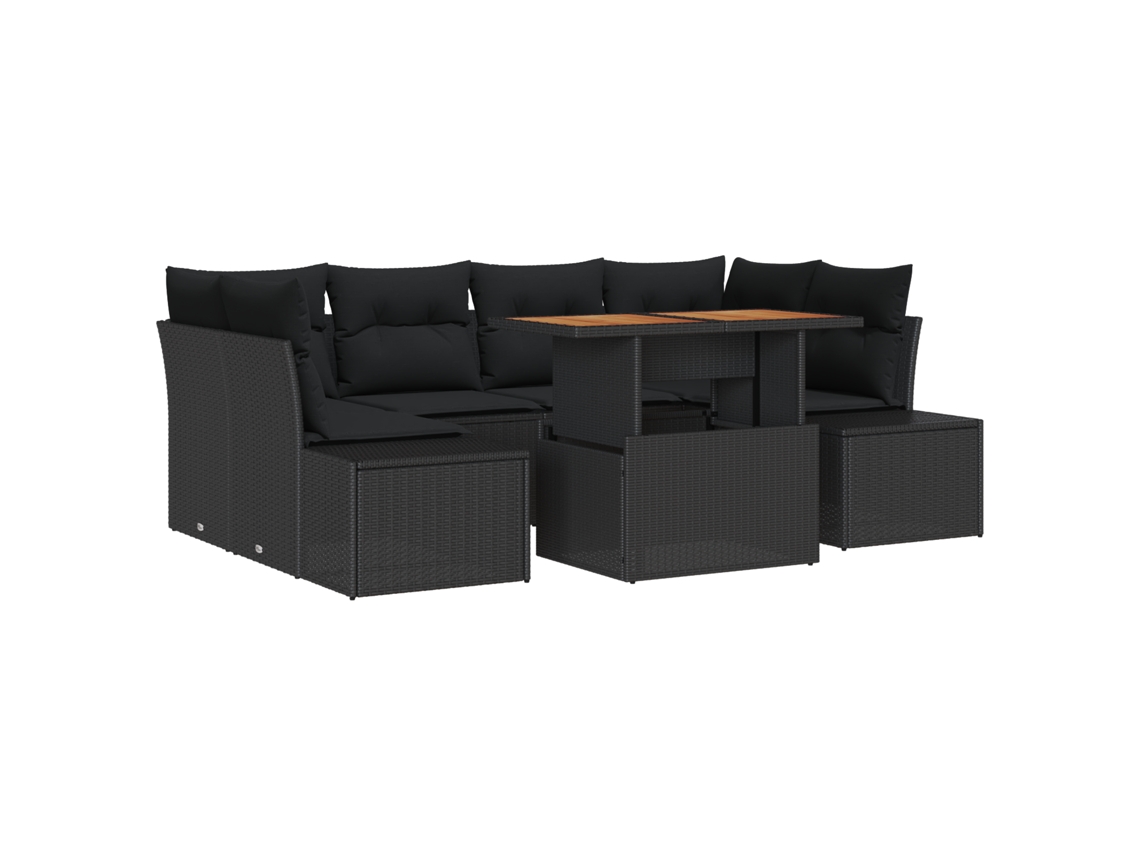 Conjunto 7 Sofá De Jardim Vidaxl Preto Vime Pe (100 X 55 X 73 Cm)