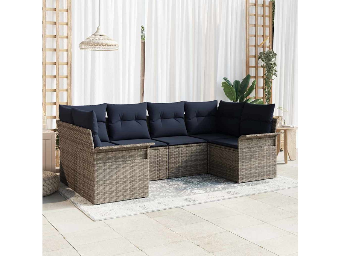 Vidaxl Conjunto De Sofá De Jardim 6 Unid. Cinzeto Vime Pe