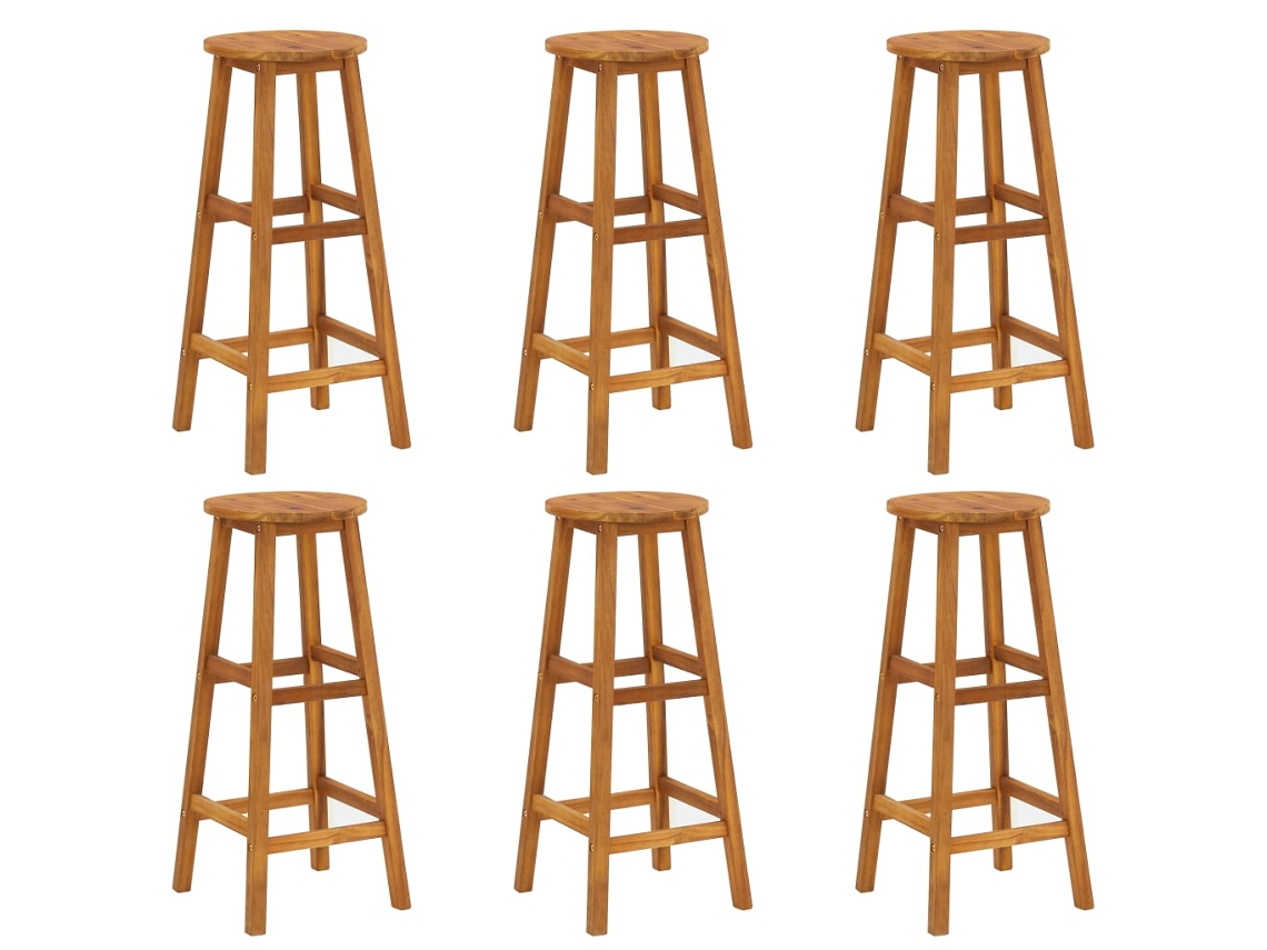 Bancos De Bar 6 Pcs Madeira De Acãcia Maciã§a DKD HOME DECOR