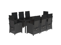 Conjunto de 9 Jantar para Jardim com Almofadões Vime Pe Preto MAISON EXCLUSIVE