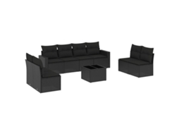 Maison Exclusive - 9 Pcs Conjunto De Sofás P/ Jardim C/ Almofadões Vime Pe Preto