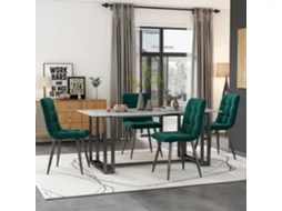 Conjunto De 4 Cadeiras De Jantar Verde Escuro | Design Moderno Com Encosto Alto | Assento Em Veludo E Estrutura Metálica Resistente