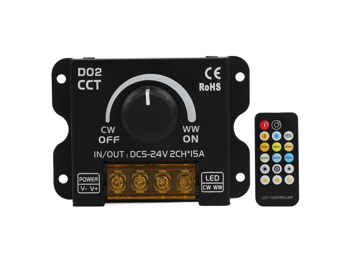Dimmer LED 2 canais com controle remoto, botão codificador 360 graus, 5v 24v para fita de luz S/MARCA