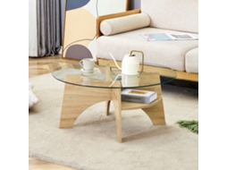 Mesa Centro Redonda Vidro Transparente 80cm Leque Mdf Madeira