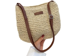 Bolsa De Ombro Feminina De Palha Verão Moda Trançada Transversal All-match Bolsa De Praia Bege