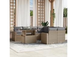Vidaxl 9 Pcs Conjunto De Sofás P/ Jardim Com Almofadões Vime Pe Bege