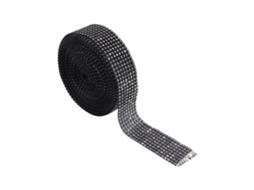 Fita de Malha de Diamante com 8 Fileiras Rolo de 10 Jardas Strass Brilhante Preto S/MARCA