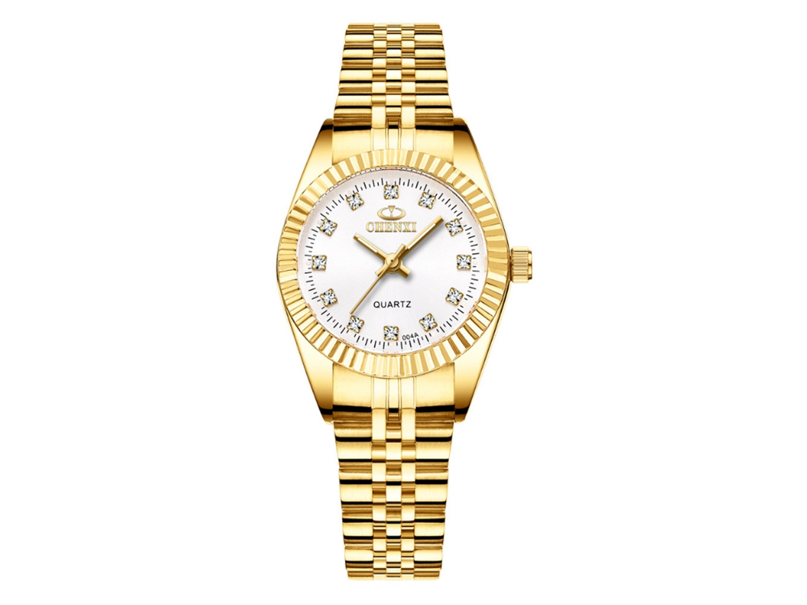 Relógio de pulso feminino clássico analógico de quartzo com pulseira de aço inoxidável (branco)