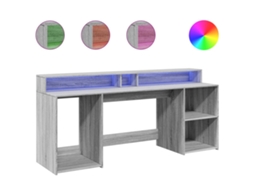 Secretária com luzes LED 200x55x91 cm, proveniente da Madeira Cinzento Sonoma, EXCLUSIVO DA MAISON