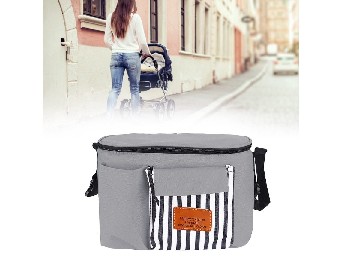 Primerox bolsa Mãe Impermeável para Carrinho de Bebê com Grande Espaço e Abertura para Toalha Cinza