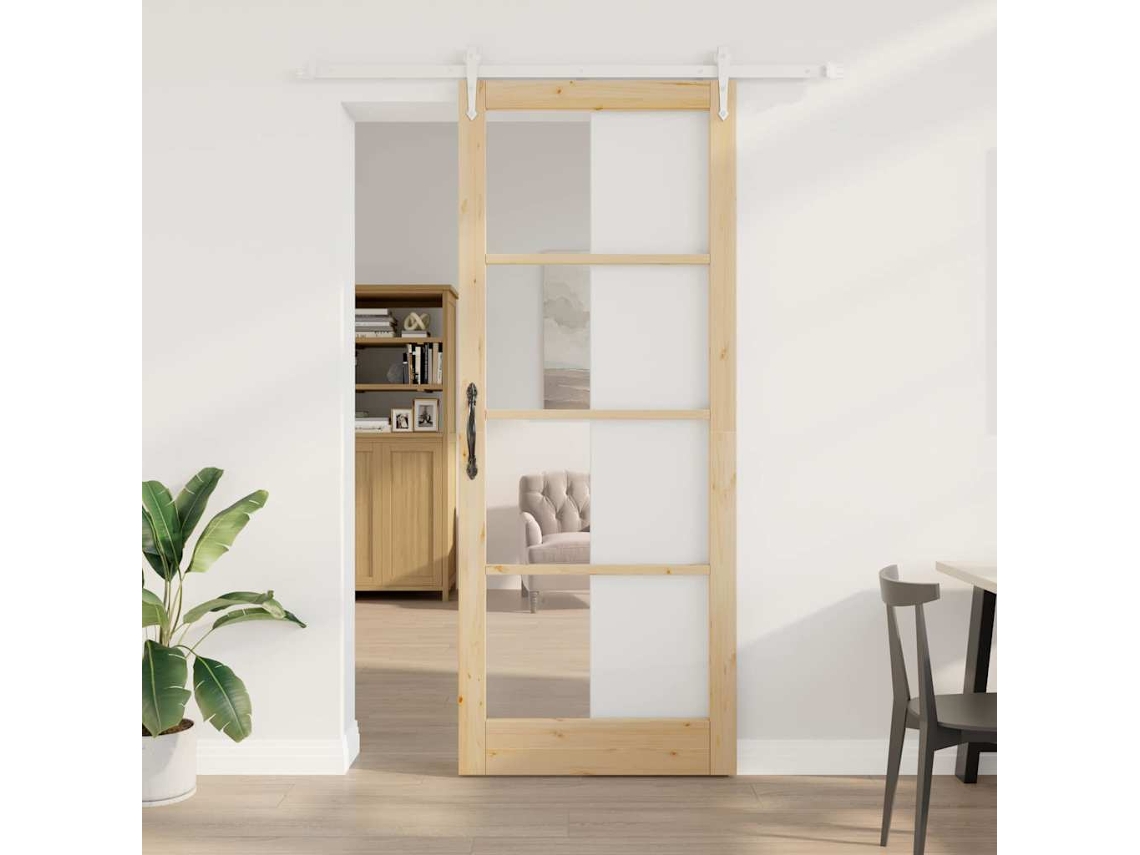 Vidaxl Porta Deslizante 93 X 232 Cm Madeira De Pinho Maciça E Vidro