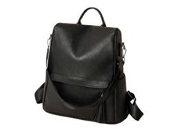 Mochila Feminina Em Couro Pu, Ideal Para Escola, Uso Casual, Com Grande Capacidade E Ferragens Resistentes. Preta.