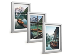 Composição De Quadros Na Paredelago De Montanha, Barcos, Casa Moldura Prateada Quadros Para A Sala De Estar Espelharte (3 Peças 20x30 Cm)