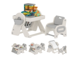Mesa Infantil Multifuncional com Prateleira e Gavetas, em Hdpe e Pp, Cinza e Branca CHEZMOI