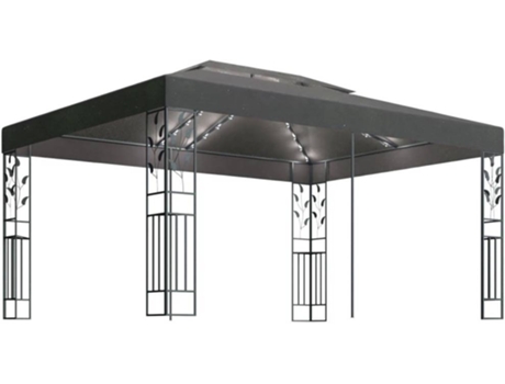 Gazebo com toldo duplo e cordões de luzes 3x4 m antracite