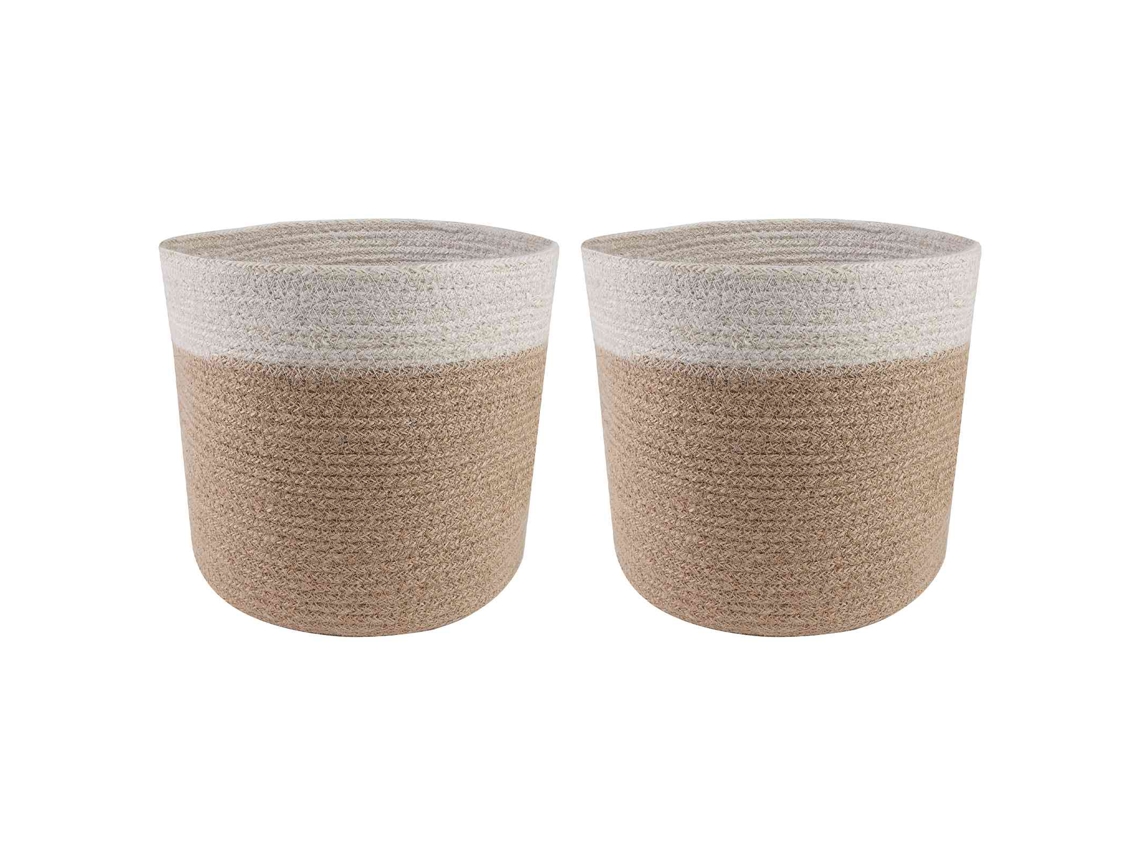 Vidaxl Conjunto De Vasos De Planta 2 Unid. Natural E Branco