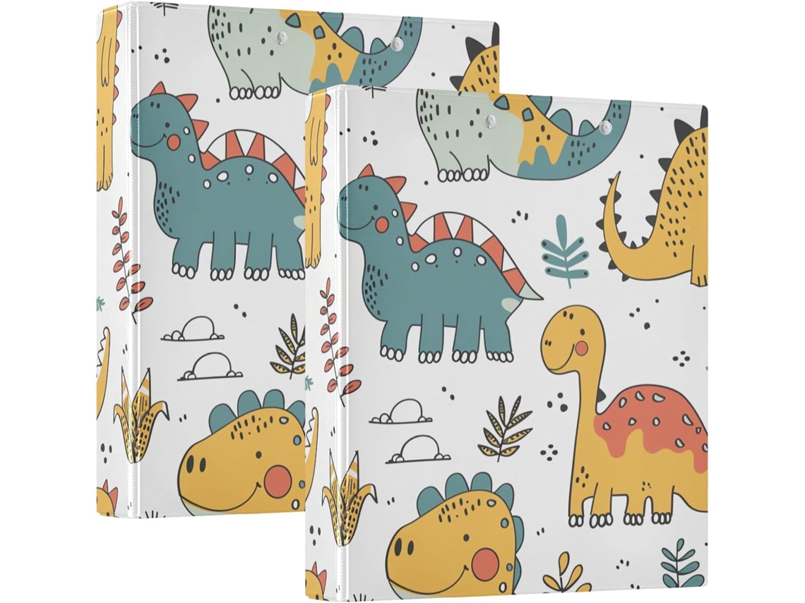 Coleira redonda de 1,5 polegadas com estampa de dinossauro fofinho em amarelo e verde, com camada de bolsa, embalagem.