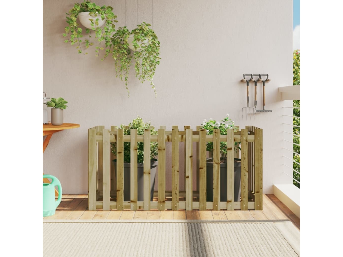 Vidaxl Canteiro Elevado C/ Design Cerca 150x50x70 Cm Pinho Impregnado