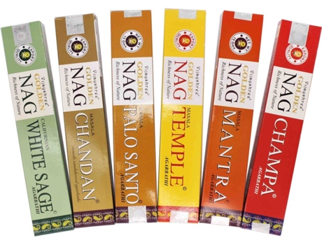 Conjunto de 6 Incensos VIJAYSHREE GOLDEN Nag Masala Agarbathi (Natural Mix - 2 Emb - 12 Sticks - 21.5x12x6 cm)