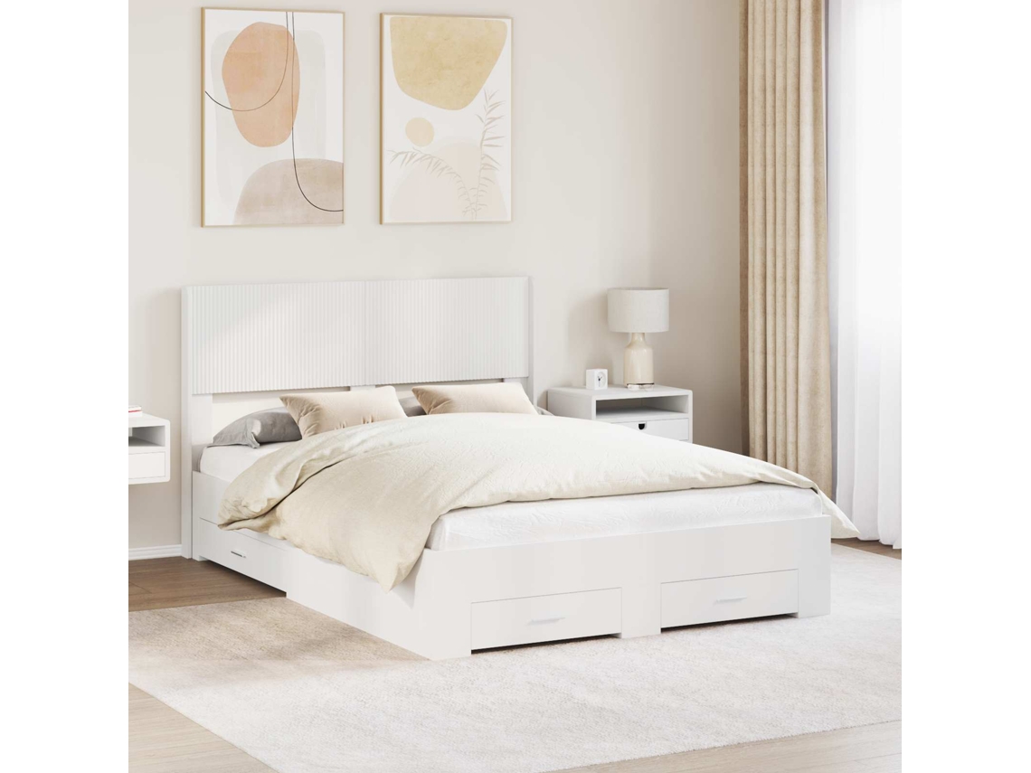 Vidaxl Estrutura De Cama Com Armazenamento E Cabeceira Branco