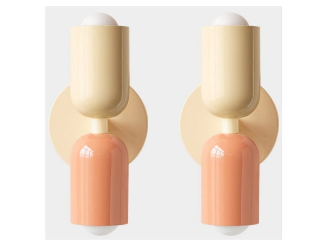 Conjunto 2 Apliques E27 Creme E Rosa Para Iluminação De Quarto E Corredor