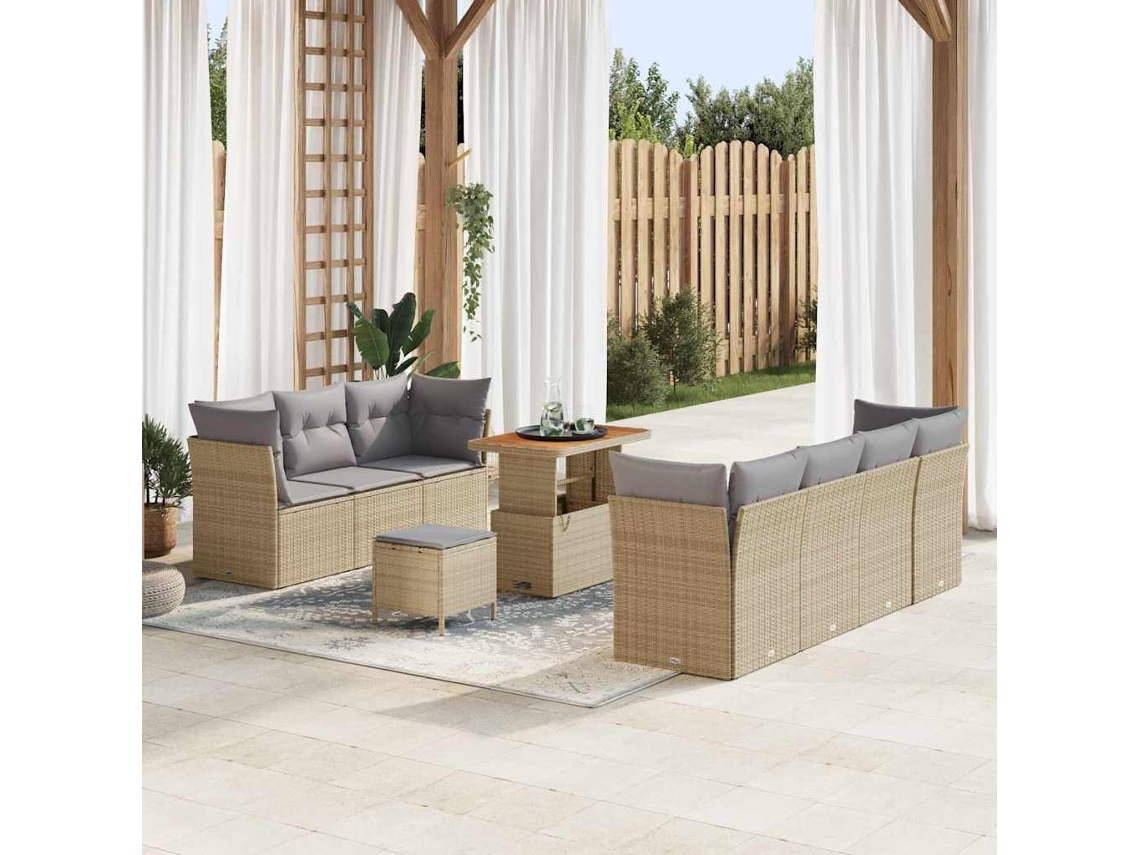 Vidaxl Conjunto De Sofá De Jardim 10 Unid. Bege Vime Pe